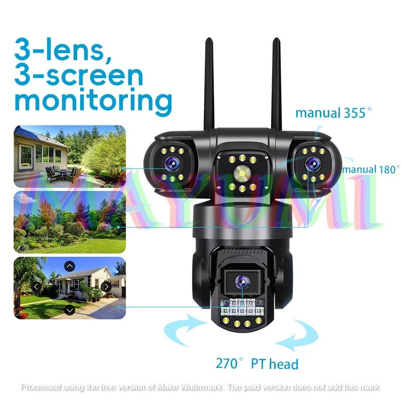 V380 WiFi PTZ Security Camera – Triple Lens, 3-Screen View