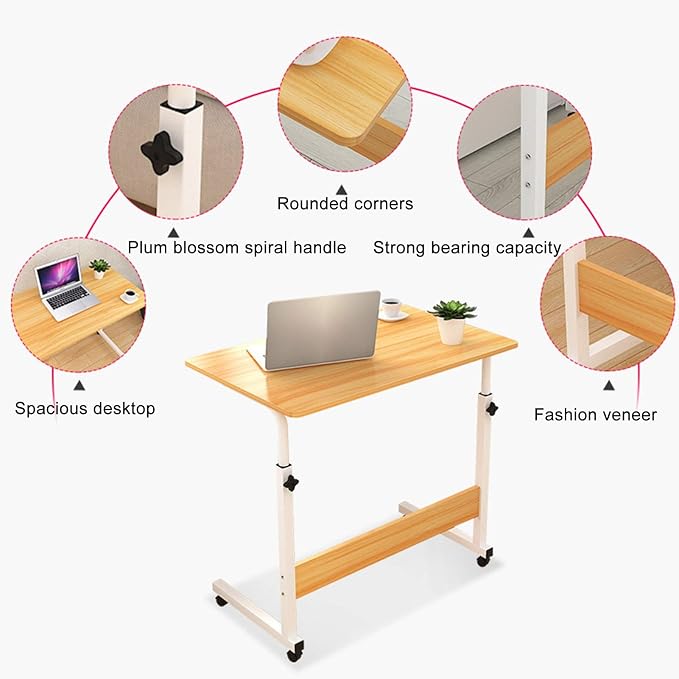 Adjustable Overbed Table with Wheels 60×40cm | Laptop Desk Nepal