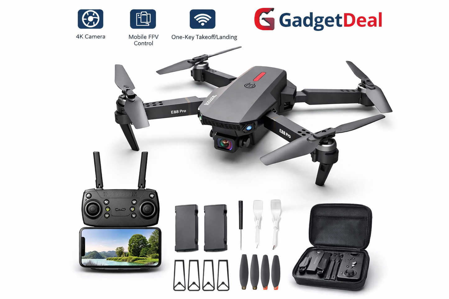 E88 Pro 4K HD Foldable Drone Camera – Live FPV | One-Key Takeoff | GadgetDeal
