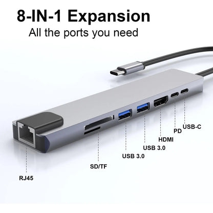8-in-1 Type-C to USB-C 4K HDMI Multiport Hub