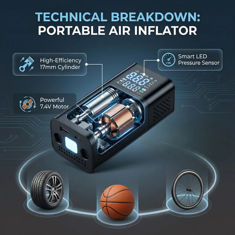 Digital Tyre Inflator Portable Air Compressor | 150 PSI Car Tyre Pump