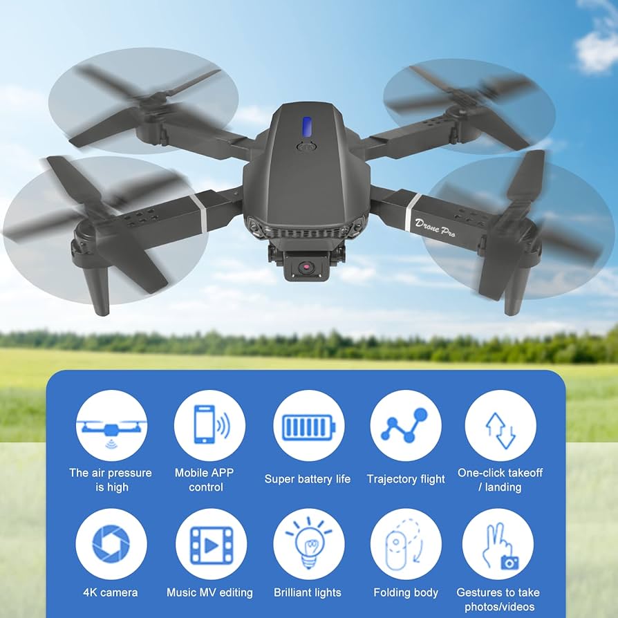 E88 Pro 4K HD Foldable Drone Camera – Live FPV | One-Key Takeoff | GadgetDeal