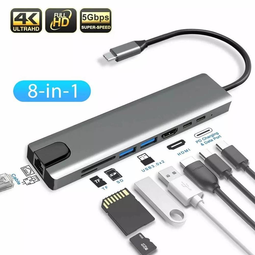 8-in-1 Type-C to USB-C 4K HDMI Multiport Hub